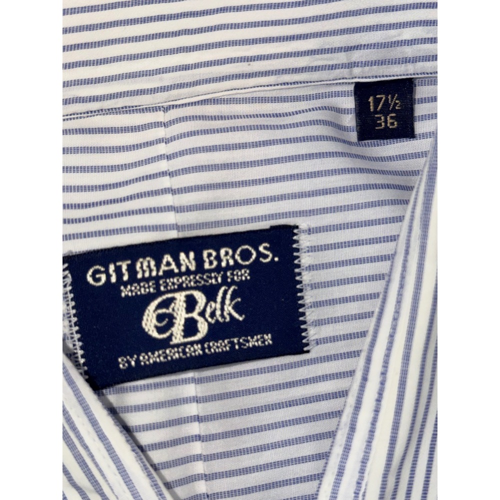 Gitman Bros Belk Mens 17.5X36 Blue White Pinstripe‎ Dress Shirt Long Sleeve USA - Picture 3 of 4